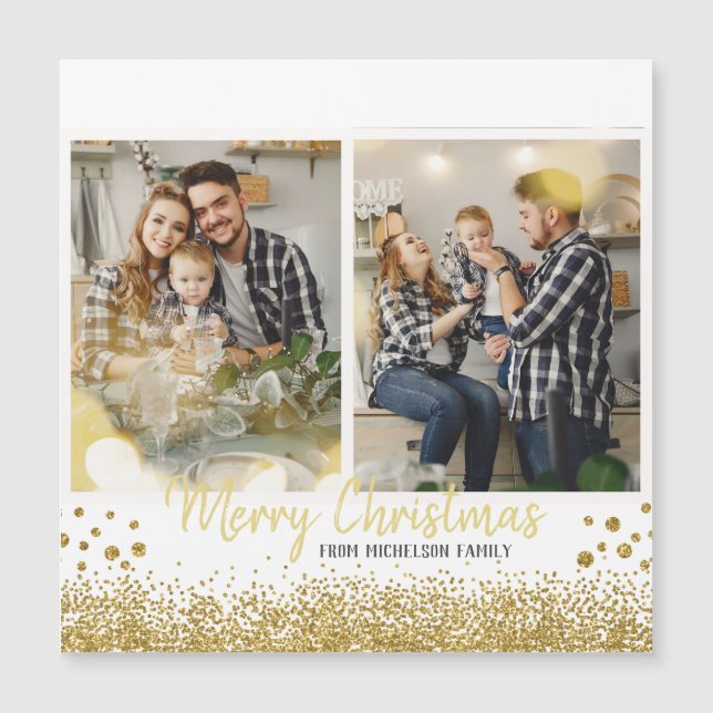 Tarjeta de Navidades de fotografía de familia Gold (Anverso)