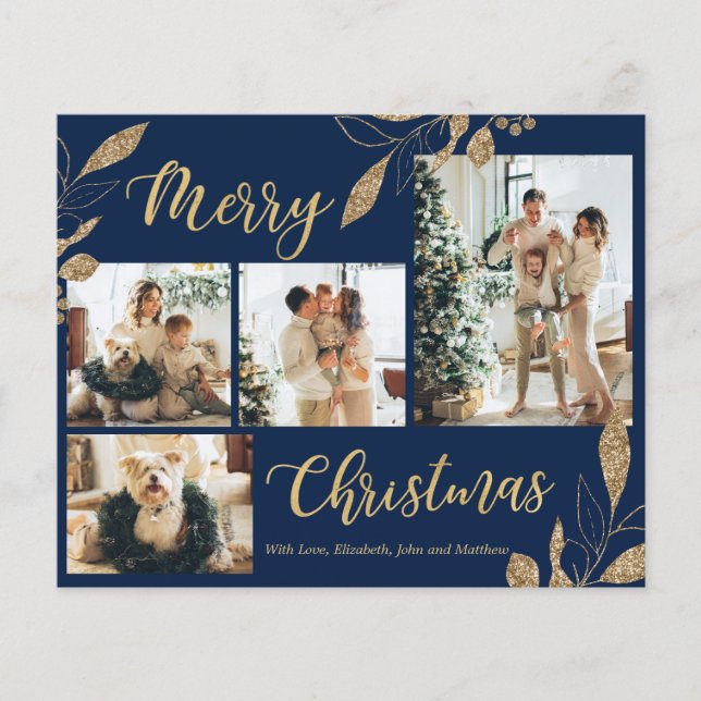 Tarjeta de Navidades de fotografía de oro azul de  (Anverso)