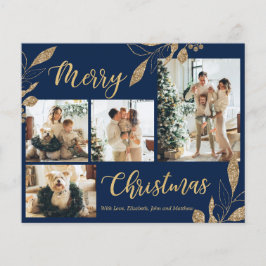 Tarjeta de Navidades de fotografía de oro azul de 