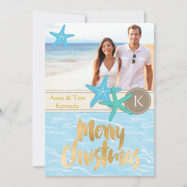 Tarjeta de Navidades de fotografía de playa tropic (Anverso)