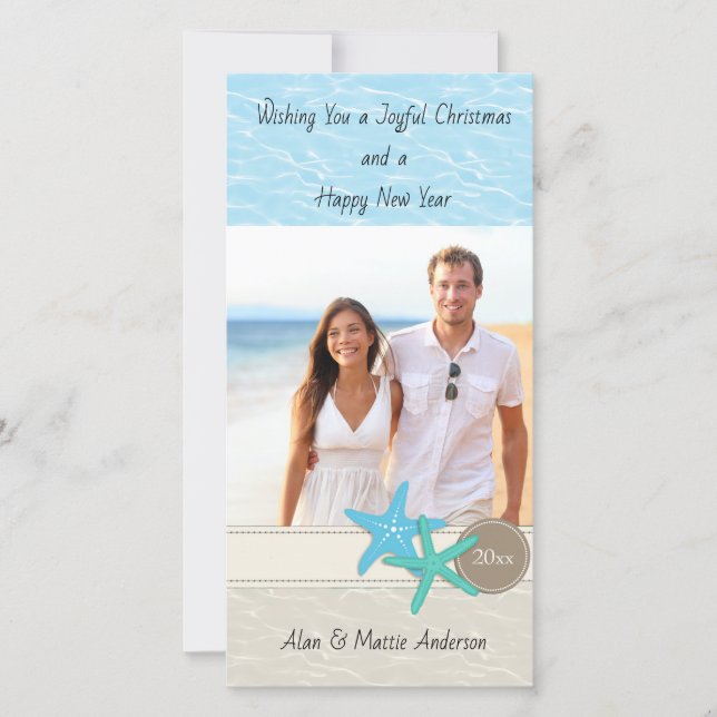Tarjeta de Navidades de fotografía de playa tropic (Anverso)