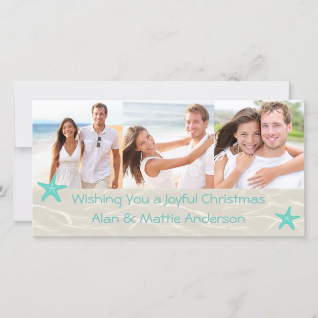 Tarjeta de Navidades de fotografía de playa tropic (Anverso)