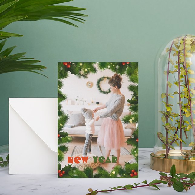 Tarjeta de Navidades de fotografía de ramas verdes (Subido por el creador)