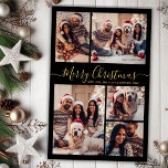 Tarjeta de Navidades de fotografía Elegante de Oro<br><div class="desc">Presupuesto Simple Elegante Caligrafía Moderna Negro y Dorado 5 Collages de fotos Merry Christmas Script Tarjeta de vacaciones. Esta plantilla festiva, minimalista, de cinco (5) fotos de tarjetas de felicitación navideña presenta un collage de fotos de la bonito y dice "¡Feliz Navidad!". El texto de bienvenida de "Feliz Navidad" está...</div>
