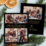 Tarjeta de Navidades de fotografía Elegante de Oro<br><div class="desc">Presupuesto Simple Moderno Elegante Caligrafía Negro y Oro 5 Collages de fotos Merry Christmas Script Tarjeta de vacaciones. Esta plantilla festiva, minimalista, de cinco (5) fotos de tarjetas de felicitación navideña presenta un collage de fotos de la bonito y dice "¡Feliz Navidad!". El texto de bienvenida de "Feliz Navidad" está...</div>