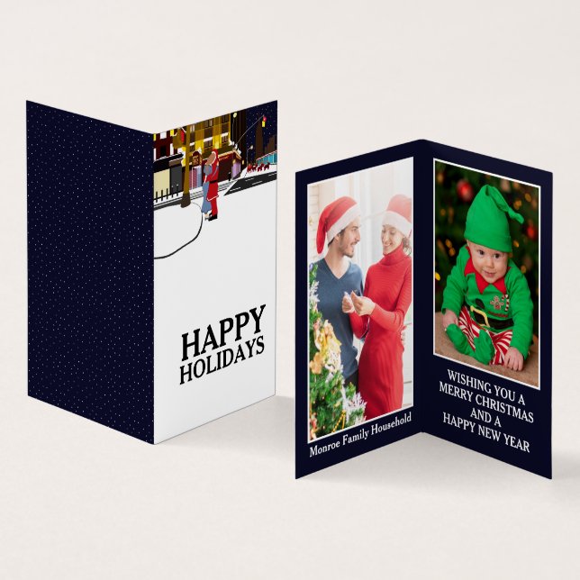 Tarjeta de Navidades de fotografía familiar de San (Interior y exterior)
