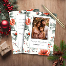 Tarjeta de Navidades de fotografía floral rosa-ros
