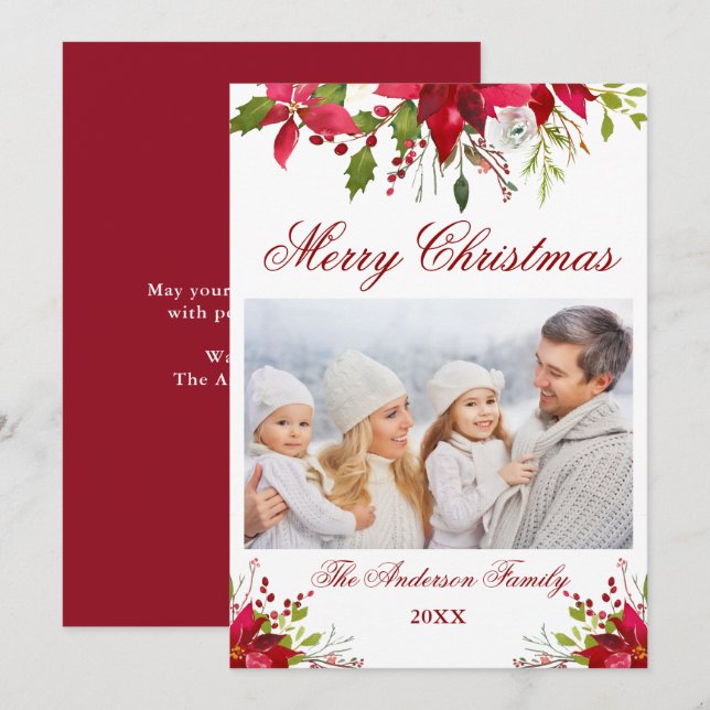 Tarjeta de Navidades de fotografía floral Watercol (Anverso / Reverso)