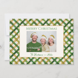 Tarjeta de Navidades de fotografía Gold Green Plai