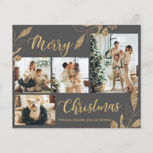 Tarjeta de Navidades de fotografía Gray Gold Elega