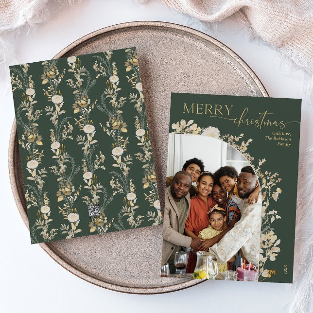 Tarjeta de Navidades de fotografía Green Gold Flor (Subido por el creador)