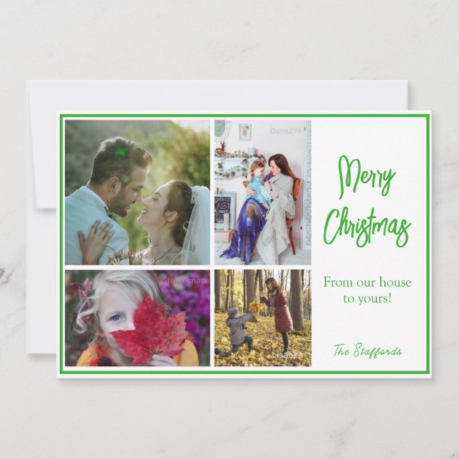 Tarjeta de Navidades de fotografía Holly Green Mer (Anverso)