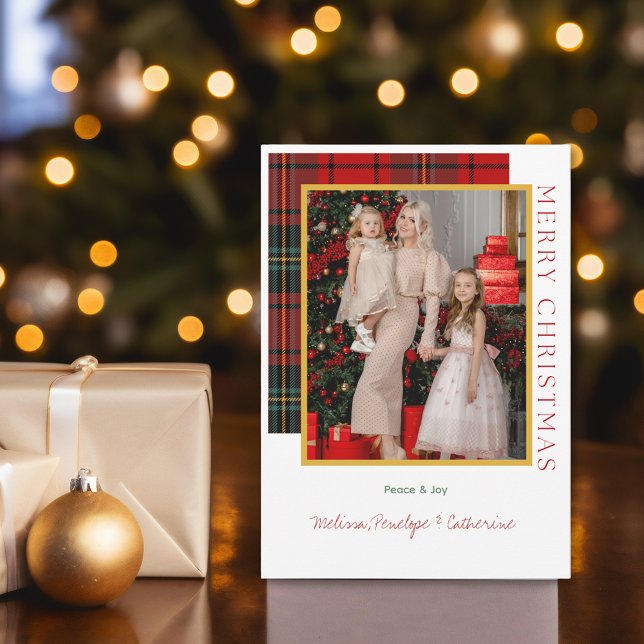 Tarjeta de Navidades de fotografía moderna y elega (Elegant Plaid Modern Photo Christmas Card
)