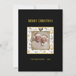 Tarjeta de Navidades de fotografía negra con ornam