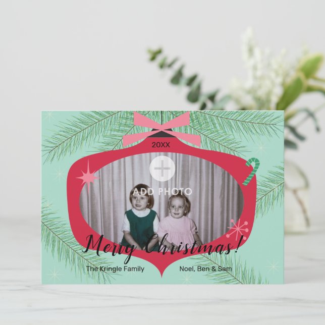 Tarjeta de Navidades de fotografía retro 5x7 (Anverso de pie)