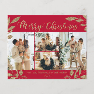 Tarjeta de Navidades de fotografía rojos y de oro