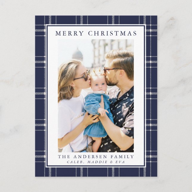 Tarjeta de Navidades de fotografía Rustic Blue Pla (Anverso)