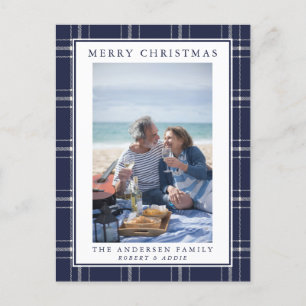 Tarjeta de Navidades de fotografía Rustic Blue Pla