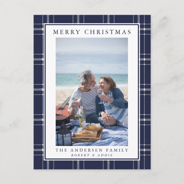 Tarjeta de Navidades de fotografía Rustic Blue Pla (Anverso)