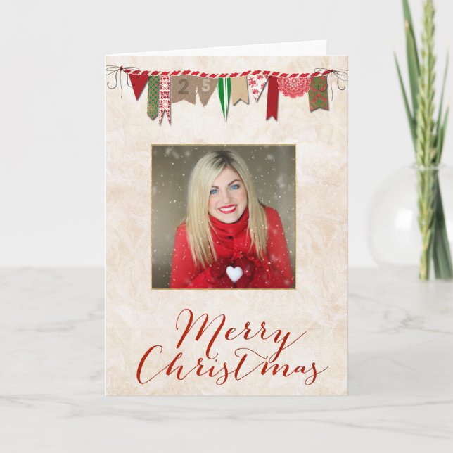 Tarjeta de Navidades de fotografía Shabby Chic (Anverso)