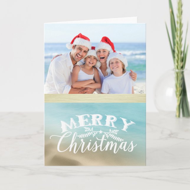 Tarjeta de Navidades de fotografía tropical de pla (Anverso)
