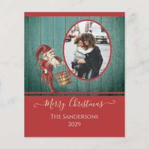 Tarjeta de Navidades de fotografía verde rojo del 