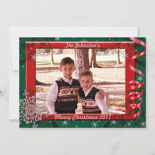 Tarjeta de Navidades de fotograma de cinta roja y  (Anverso)