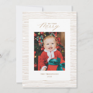 Tarjeta de Navidades de fotos con rayas de oro muy