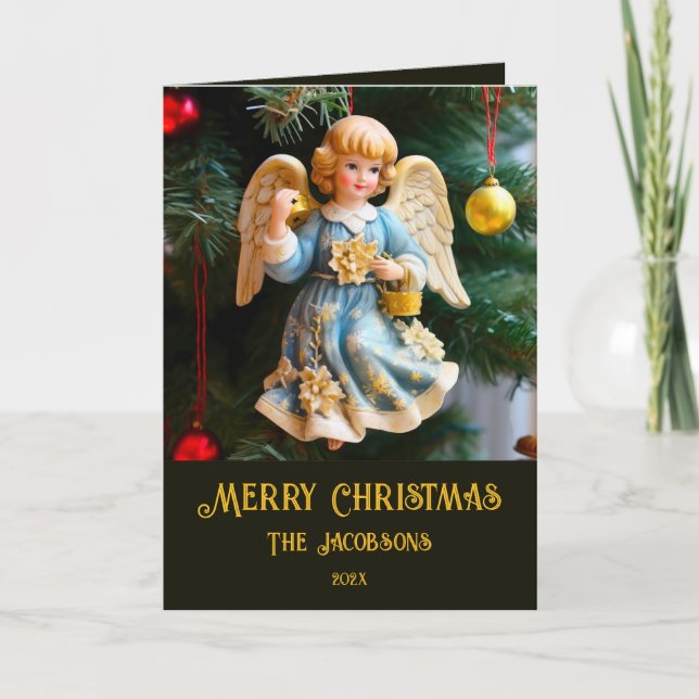 Tarjeta de Navidades de fotos de ángel de época (Anverso)