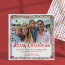 Tarjeta de Navidades de fotos de bloques florales 