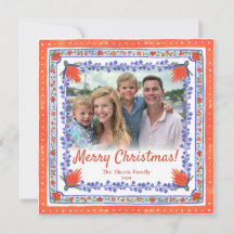 Tarjeta de Navidades de fotos de bloques florales 