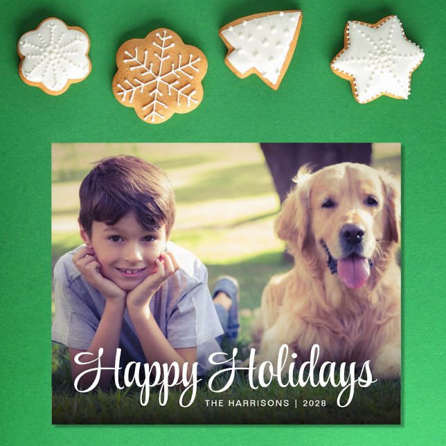 Tarjeta de Navidades de fotos de Budget Happy Holi (This holiday season, let your family's smiles and heartwarming memories shine on our 3 photo card)