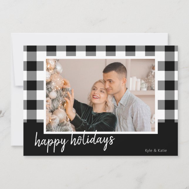 Tarjeta de Navidades de fotos de Buffalo Plaid Hap (Anverso)