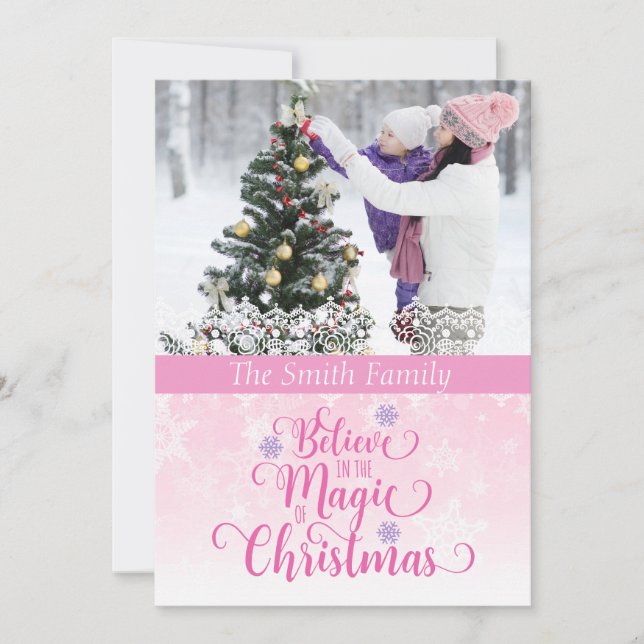 Tarjeta de Navidades de fotos de copas de nieve ro (Anverso)