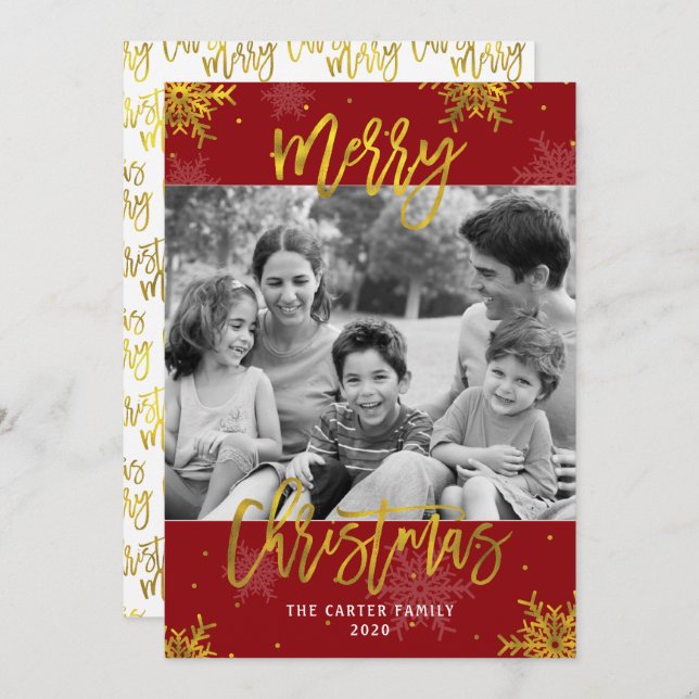 Tarjeta de Navidades de fotos de copos de nieve ro (Anverso / Reverso)