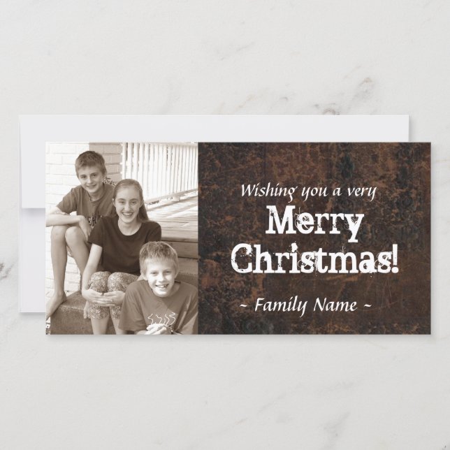 Tarjeta de Navidades de fotos de cuero antiguo (Anverso)