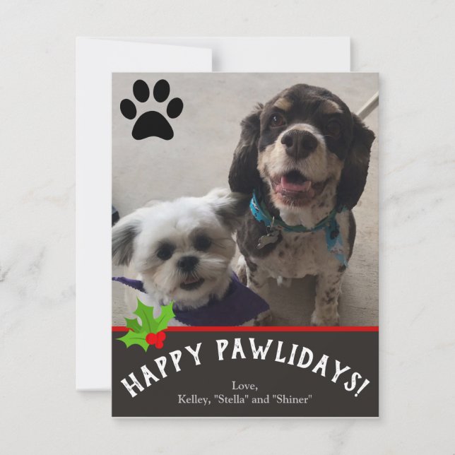 Tarjeta de Navidades de fotos de feliz Mascota Paw (Anverso)