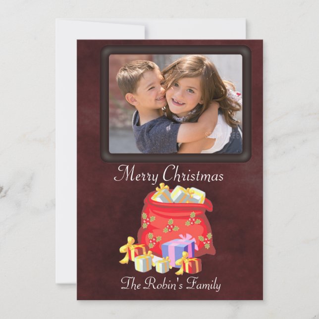 Tarjeta de Navidades de fotos de la bolsa de Santa (Anverso)