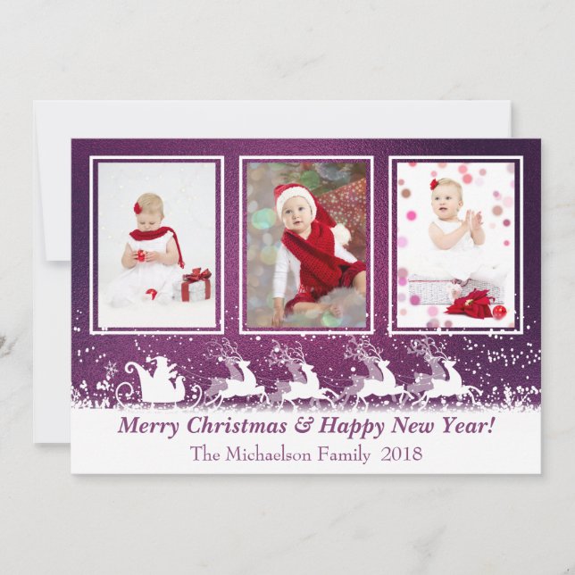Tarjeta de Navidades de fotos de la nieve metálica (Anverso)