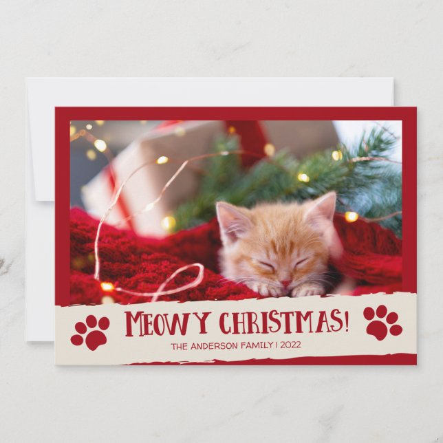 Tarjeta de Navidades de fotos de Mascota de Meowy  (Anverso)