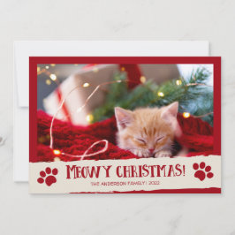 Tarjeta de Navidades de fotos de Mascota de Meowy