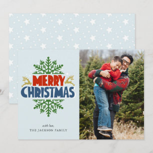 Tarjeta de Navidades de fotos de navidad y copos d