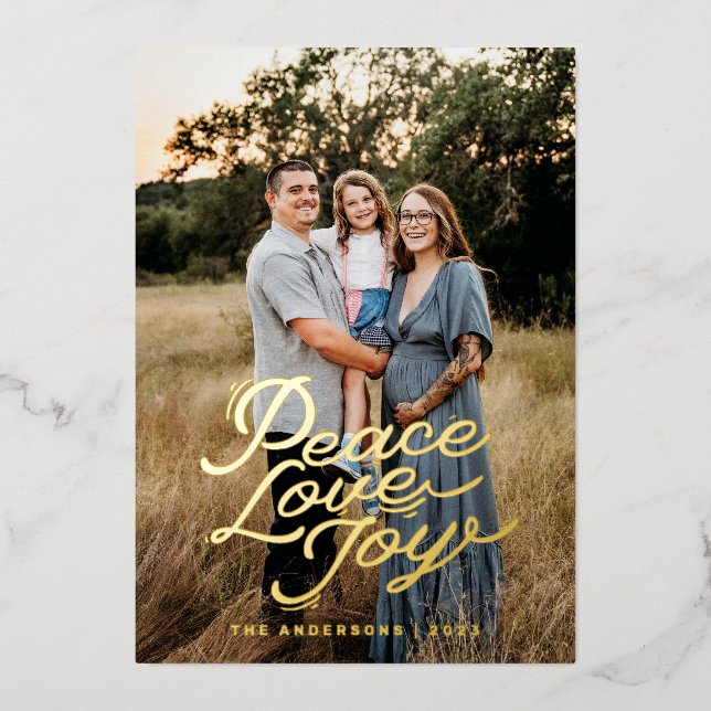 Tarjeta de Navidades de fotos de paz, amor y alegr (Anverso)