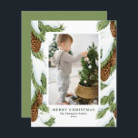 Tarjeta de Navidades de fotos de pinecones de niev<br><div class="desc">Feliz Navidad! Envíe saludos cálidos a la familia y amigos con esta tarjeta de Navidades de fotos de personalizable. Cuenta con ilustraciones acuáticos de pinares nevados y agujas de pino. Los textos son totalmente editables. Personalice agregando nombres, mensajes, fotos y otros detalles. Esta tarjeta de Navidades acuáticos es perfecta para...</div>
