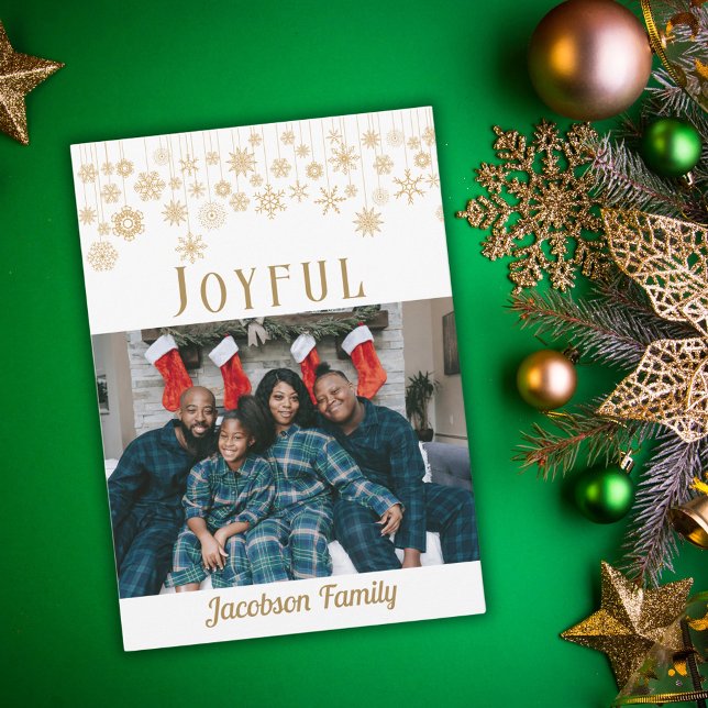 Tarjeta de Navidades de fotos de Snowflake alegre (Joyful Snowflake Photo Christmas Card)