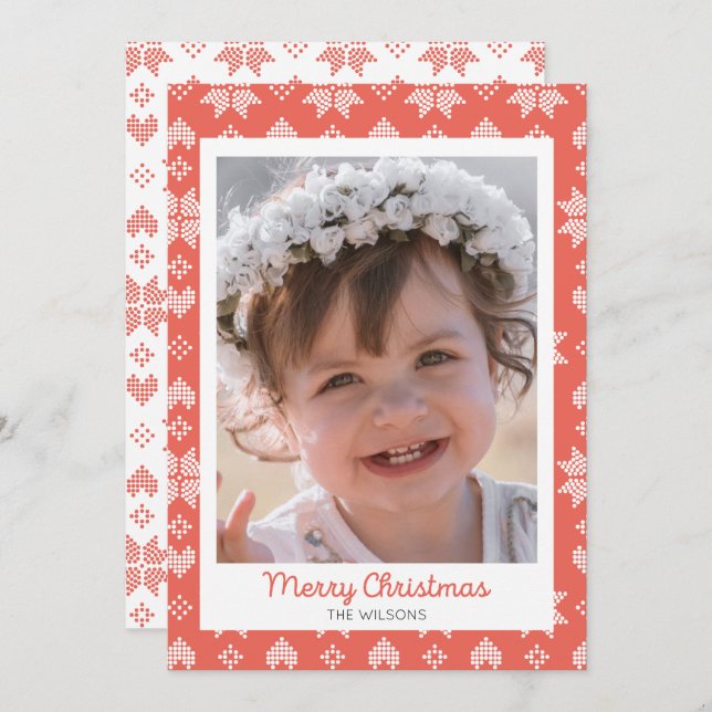 Tarjeta de Navidades de fotos del patrón de suéter (Anverso / Reverso)