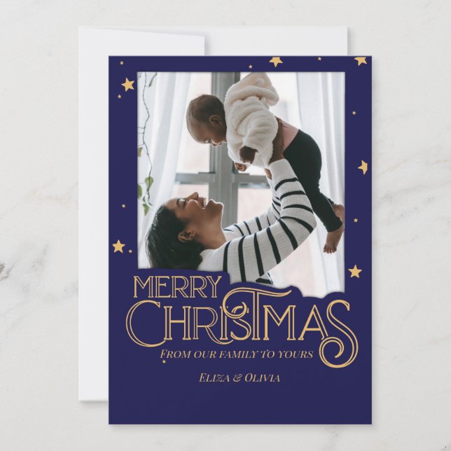 Tarjeta de Navidades de fotos elegante de noche es (Anverso)