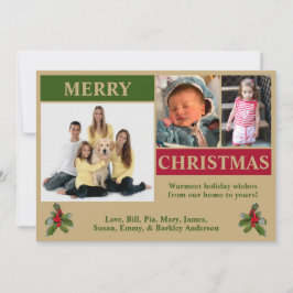Tarjeta de Navidades de fotos Gold, Green y Red Mo