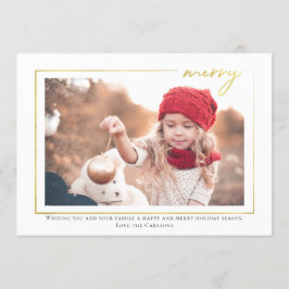 Tarjeta de Navidades de fotos Gold Merry Script