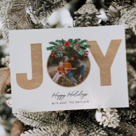 Tarjeta de Navidades de fotos JOY Red Plaid